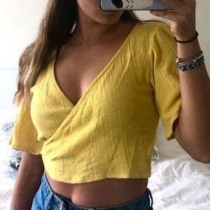Yellow Cotton Crossed Crop Top // Zara